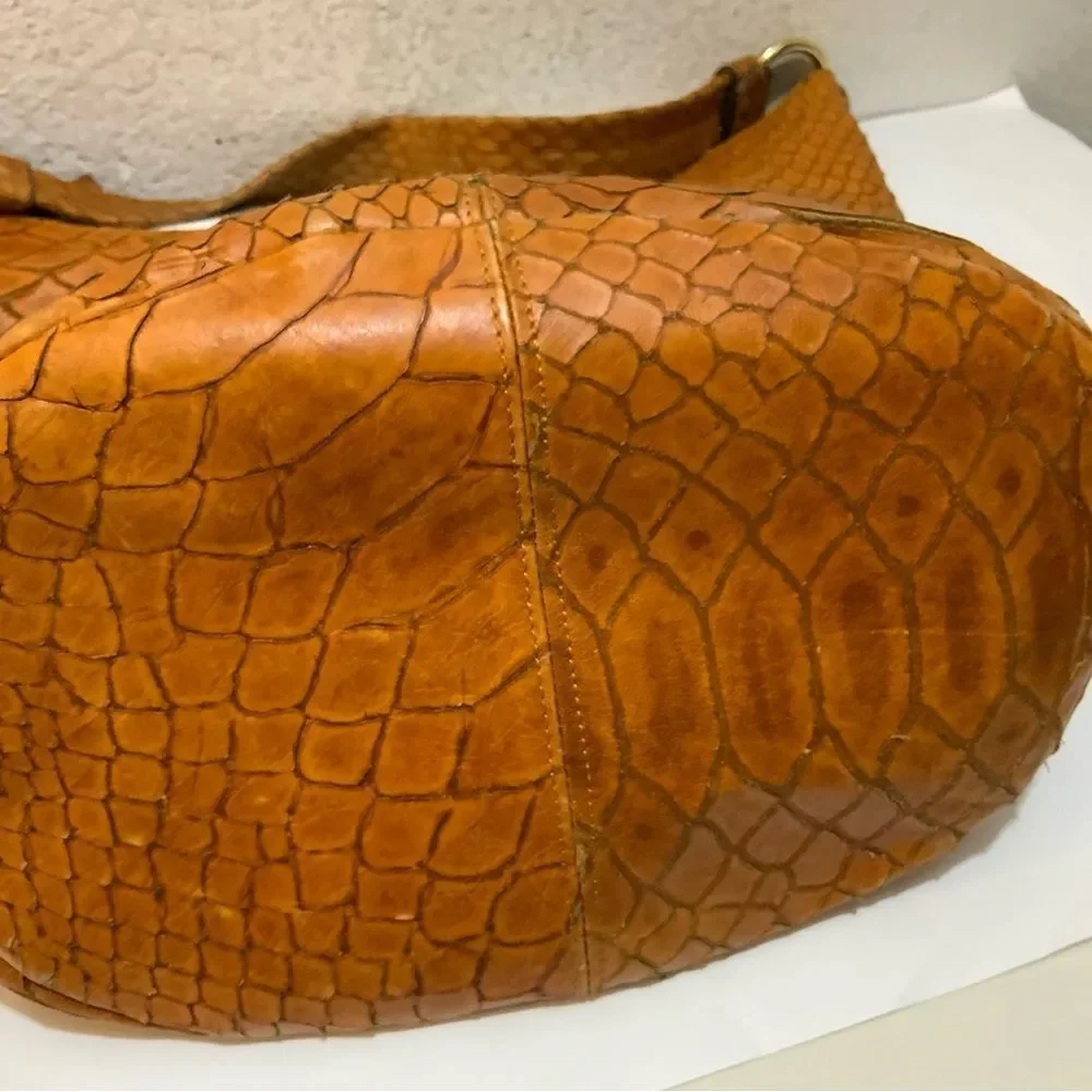 Jenrigo Made in Italy brown snake texture leather hobo shoulder bag